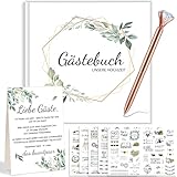 JONRRYIN Gästebuch Hochzeit, Hochzeitsbuch mit Gratis Stift, Sticker und Hochzeit Tischkarten, 21x21 cm, 100 Seiten, Hochzeitsgästebuch, Hochzeitsalbum für Erinnerungen