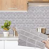 Decoroom Fliesenaufkleber Grau 12pcs/15x30cm Brick Vinyl Selbstklebende Fliesenfolie Wasserfes Wandfliese Sticker für Küche Backsplash Badezimmer, Mit PVC Fliesen klebefliesen