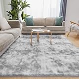 Puremy Wohnzimmerteppich, Hochflor Teppiche Wohnzimmer Deko Flauschiger Weich Waschbarer & Anti-Rutsch Modern Shaggy Teppich für Schlafzimmer, Kinderzimmer, 140x200cm, Tie-Dye Hellgrau