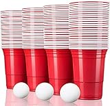 TRESKO 100 Beer Pong Becher wiederverwendbar | Partybecher 473ml - 16oz | Bierpong, Red Cups extra stark | Plastikbecher Rot