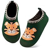 Kyopp Hausschuhe Kinder Junge Mädchen Pantoffeln rutschfest Barfussschuhe Kindergarten Slippers für Atmungsaktive Weich Lauflernschuhe Kleinkinder Schuhe(Tiger-Grün 26/27EU)