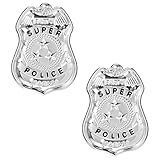 SORAYUXI 2 Stück Police Badge, Polizei Zubehör Set Polizeimarke Kinder Polizei Kostüm Zubehör Dienstgrads Abzeichen, Rollenspiel Marke zum Anstecken für Karneval Cosplay(Silber)