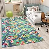 TAPISO Flannel Teppich Kurzflor Bunt Grün Grau rutschfest Waschbar Stadt Straßenteppich Kinderteppich Kinderzimmer Spielteppich ÖKOTEX 120 x 170 cm