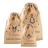 AMBERGER DESIGN by A&M Osterhage amd Nikolaussackerl personalisiert Santa Jute Wichtelsäcke mit Namen Einfach Befüllen und Aufhängen | Beutel für Nikolaus- und Santa-Geschenke
