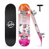 BELEEV Skateboard 31x8 Zoll Komplette Cruiser Skateboard für Kinder Jugendliche Erwachsene, 7-Lagiger Kanadischer Ahorn Double Kick Deck Concave mit All-in-one Skate T-Tool für Anfänger (Panda)