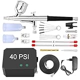 Gocheer 40PSI Airbrush Set, Dual-Action Multi-Funktion Airbrush-Set mit tragbarem Kompressor Airbrush-Set für Kuchendekoration, Makeup, Kunsthandwerk, Nageldesign, Tattoo-Modellierung, Malerei