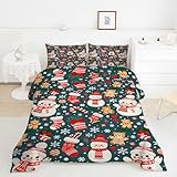 Bettdecke 135x200 Schneemann Steppdecke 135x200 Zuckerstange 4 Jahreszeiten Bettdecken mit 2 Kissenbezug, Waschbar Microfaser Bettzeug, Warme Weiche Bettdecke ohne BezugY398