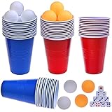 Faburo 80PCS Beerpong Partybecher Becher Set Red Cups Blue Cups Bier Pong Partybecher Trinkbecher mit Würfel Tischtennisball Wiederverwendbare Becher