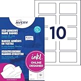 AVERY Zweckform L4785-20 Namensetiketten (200 Namensaufkleber, 80x50mm auf A4, selbstklebend, bedruckbare Textiletiketten aus Acetatseide für Laserdrucker, rückstandsfrei ablösbar) 20 Blatt, weiß