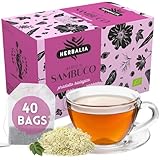 HERBALIA - Holunderblüten-Tee in Teebeuteln, Holunderblüten-Infusionsset mit 40 Teebeuteln ohne Metallklammern, 52 g Holunderblüten für Tees und Kräutertees