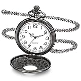 Yaomiao Vintage Taschenuhr Glatte Quarz Taschenuhr mit Kette Antik Kettenuhr mit Arabischen Ziffern für Damen Herren Vater Opa Geburtstag Jahrestag (Schwarz)