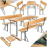 tectake® Bierzeltgarnitur mit Lehne, Biertisch Klapptisch mit 2X Sitzbank mit Lehne, Gartenmöbel Set, Camping Zubehör, Klapptisch Esstisch, Camping Tisch faltbar, Balkontisch, Campingtisch klappbar