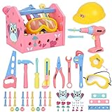 Werkzeugkoffer Kinder Werkzeug Set,Gifts2U Kinderspielzeug Spielzeugbohrer Baukappe Schutzbrille Werkzeugkasten Maßband Montessori Junge Mädchen Lernspielzeug Kinderwerkzeug 3 4 5 6 Jahre