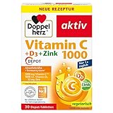 Doppelherz Vitamin C 1000 + D3 + Zink – Hochdosiert mit Vitamin C, Zink und Vitamin D3 zur Unterstützung einer normalen Funktion des Immunsystems – 30 DEPOT-Tabletten