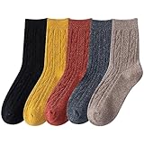IIG Niedliche, warme Wollsocken für Damen, super gemütlich, dicke Crew-Wintersocken, Geschenke, 5 Paar, Retro, einfarbig, 5 Paar, Einheitsgröße