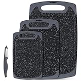 Schneidebrett-Set, Küchen-Schneidebretter mit rutschfesten Füßen und tiefer Saftrille, BPA-freie Kunststoff-Schneidebretter, spülmaschinenfest, Schwarz