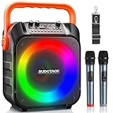 SUDOTACK Tragbare Karaoke Maschine mit 2 kabellose Mikrofone, Bluetooth Lautsprecher Box für Erwachsene/Kinder mit Lichteffekte, Unterstützt TF/USB, AUX in, FM, REC, TWS für Karaoke, Party, Geburtstag