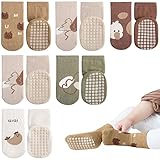 Adorel Baby Stoppersocken Baumwolle Antirutsch Krabbelsocken ABS Socken 6er-Pack Natur 21-24 EU (Herstellergröße M)