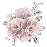 Colexy Wandtattoo Groß Blumen, Wandsticker Zart­ro­sa, Wandsticker Pfingstrose Blumen Wasserdicht, Wandtattoo Pfingstrose Vintage, Wandaufkleber Wanddeko für Wohnzimmer Schlafzimmer, 44X42cm (A)