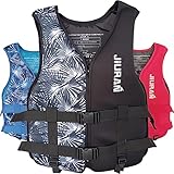 FXKJ Schwimmweste Erwachsene, Rettungsweste mit Verstellbarer Schnalle Neopren Auftriebshilfe Überlebens-Schwimmweste Kajakfahren Schwimmhilfe Wassersport Schwimmwesten, L 60-75kg,Black