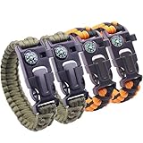 FLEXNOVA 4 Stück Survival Armband, Multifunktionales Outdoor Paracord Armband mit Kompass, Feuerstein, Rettungspfeife, Rasierklinge, Fallschirmseil