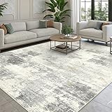 smiry Moderner Abstrakter Teppich Wohnzimmer 160x220cm, Waschbar Anti-Rutsch Kunstwolle Kurzflor Teppich für Schlafzimmer, Esszimmer, Büro, Beige