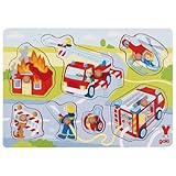 goki 57375 - Steckpuzzle Feuerwehreinsatz aus Holz - 7 Teile