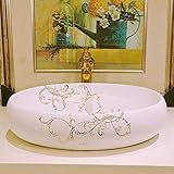 GLETSF Waschbecken, Aufsatzwaschbecken Oval Stil Handgefertigte Aufsatzwaschbecken Aus Keramik Waschbecken Waschbecken Keramik Oval Dekorative Waschbecken-A