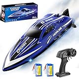 Ferngesteuertes Boot 35 km/h RC Boot, wasserdicht,2,4 GHz Fernsteuerung, LED, Flip-Funktion, Wasserkühlung, Akku- & Reichweitenalarm, 2 Batterien, für Kinder & Erwachsene, ideal für Pool & See