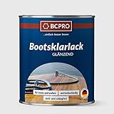 BCPRO Bootsklarlack, farblos PU-verstärkt, glänzender Klarlack, 10L, Holzlack, Bootslack, Bootsfarbe, für Boot Parkett Treppen Theken Gartenmöbel, wasserfest, hochelastisch, extrem belastbar