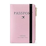 Reisepasshülle, Travel Wallet, RFID Reisepass Tasche für Kreditkarten, Ausweis und Reisedokumente, Reisezubehör/Travel Organizer, Multi-Compartment Zipped Wallet (Rose)