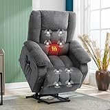 Bosmiller Elektrische Aufstehhilfe Relaxsessel Aufstehsessel Verstellbar Fernsehsessel Heizung Sessel mit Aufstehhilfe TV Sessel mit Massage Wärmefunktion Liegesessel, Grau