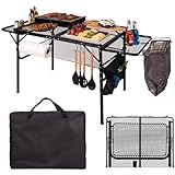 Klapptisch mit Papierhandtuchhalter, Müllhalter, Flügelplatten, 90 x 60 cm, faltbarer Tisch für tragbaren Grill, Picknick, Outdoor, Strand, kleiner Klapptisch, höhenverstellbar, Campingtisch, Grill
