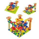300+Teilige Murmelbahn Bausteine ​​für Kinder, Rennstrecken Konstruktionsspielzeug mit Bällen und Grundplatte, Mint-Lern-DIY-Spielset für Kleinkinder, Jungen und Mädchen im Alter von 3–8 Jahren (A)
