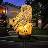 Hoofun Eule Solarleuchten Lampe Garten Wetterfest Automatische LED Outdoor Laterne, Solar Figuren Energiesparende Beleuchtung für Terrasse, Garten, Wege, außen(Weiß)
