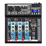 Depusheng HT4 Bluetooth-kompatible professionelle tragbare digitale DJ-Konsole mit USB-4-Kanal-Mixer Audio-Interface-Mischpulte für Studioaufnahmen, schwarz