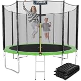 KINETIC SPORTS Trampolin Outdoor 'Salto Plus' Ø 183/244/305/366/400/430/490 cm - Komplett-Set für Kinder, USA Sprungtuch, Netz, Randpolster, Leiter - bis zu 160kg