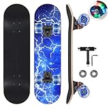 GIEEU Skateboards mit bunten blinkenden Rädern für Anfänger, Kinder, Teenager, Erwachsene, 78,9 x 20,3 cm, komplettes Standard-Skateboards, 9 Schichten Ahorn-Deck, konkaves Skateboard