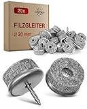 LouMaxx Stuhl Filzgleiter Schrauben rund, Ø 20mm grau- Stuhlgleiter mit 6mm dickem Filz &Metalleinfassung- Filzgleiter für Stühle Schrauben -Premium Stuhlbeinschoner Filz auch für Möbel 20 Stück