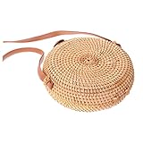 Warmhm Runder Rattan Schultertasche für Damen Handgewebte Korbtasche Mini Umhängetasche Durchmesser für Freizeit Reisen Strand und Partys