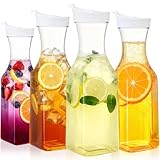 Zmpkhba Kunststoff-Karaffe mit Deckel, 1 Liter große Mimosenbar-Saftgetränkebehälter, transparente Getränkeflasche mit quadratischem Boden für Kühlschrank, Wasser, Milch, Eistee, Handwäsche, 4 Stück