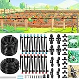 Powate 130FT Garten BewässerungsSystem, Garten Bewässerung Kit mit 46FT 1/2'' Schläuche, Neue Quick-Connect 1/4 Zoll Fittings Automatische Sprinkler für Pflanzen Blumenbeet, Schwarz
