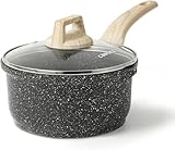CAROTE 16 cm Stieltopf mit Deckel, kleiner Antihaft-Kochtopf mit kühlem Griff, Stielkasserolle mit Ausgießer, PFOA-frei, Grau