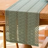 Jayusaror Tischläufer Grün Salbeigrün Boho Makramee Modern Frühling Bauernhaus Klein Tischdecke Landhausstil Rustikaler Tisch Läufer Baumwolle Leinen Table Runner für Hochzeit Party Deko 30x140 cm