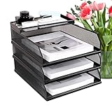 Briefkorb Schreibtisch Organizer – Metallgitter stapelbare Schubladen mit mehreren Schichten, vertikaler Feilenhalter, langlebige Papier-Organizer, Schreibtischzubehör | für Notebook Buch Mappen