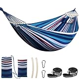 Chihee Hängematte aus Baumwolle Große,weiche,atmungsaktive Camping-Hängematten Hält bis zu 300kg Tragbare Baum-Hängematte mit abnehmbarem Spreizstab Kopfkissen 2 Starke Gurtbänder 2 Karabinerhaken