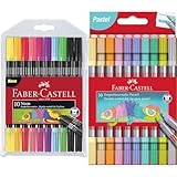 Faber-Castell 151109 - Filzstifte Set Neon, 10 Doppelfasermaler für Kinder und Erwachsene & 151112 - Filzstifte Set Pastell, 10 Doppelfasermaler für Kinder und Erwachsene