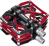 LYCAON Fahrradpedale MTB Pedal, CNC Aluminiumlegierung rutschfeste Cr-Mo Spindel Fahrrad Pedal, 3 Lager Pedale für 9/16' MTB BMX Fahrrad Mountain Road Bike (Rot)