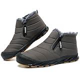 Winterschuhe Herren Warm Gefüttert Schneestiefel Reißverschluss Kurzschaft Stiefel Flach Winter Outdoor Boots Bequem Rutschfeste Winterstiefel Dunkelbraun 43 EU