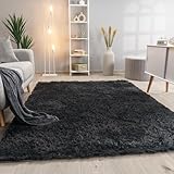 Paco Home Hochflor Teppich Wohnzimmer rutschfest Fellteppich Shaggy Flauschig Weich Modern Kunstfell Fell Imitat Einfarbig, Grösse:160x220 cm, Farbe:Anthrazit